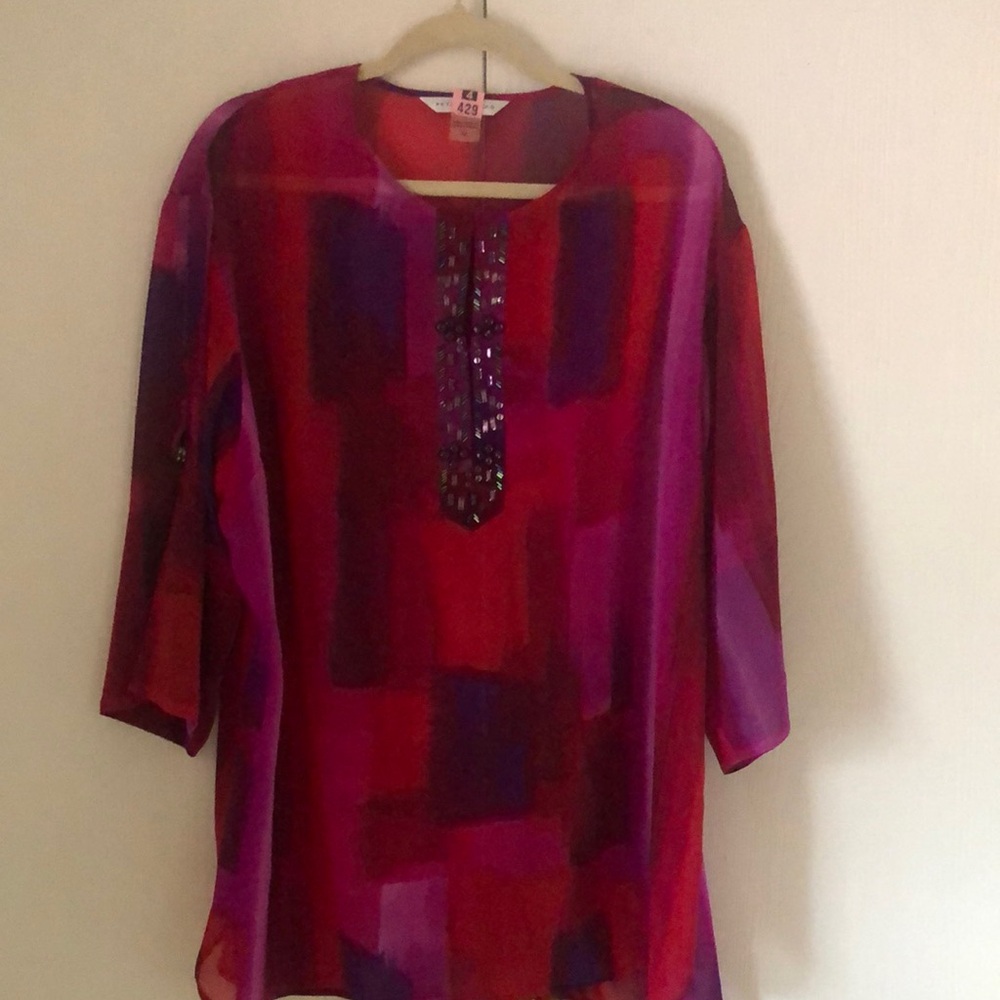 Women's spring Multicolor red purple summer abstract Peter Nygard blouse Top